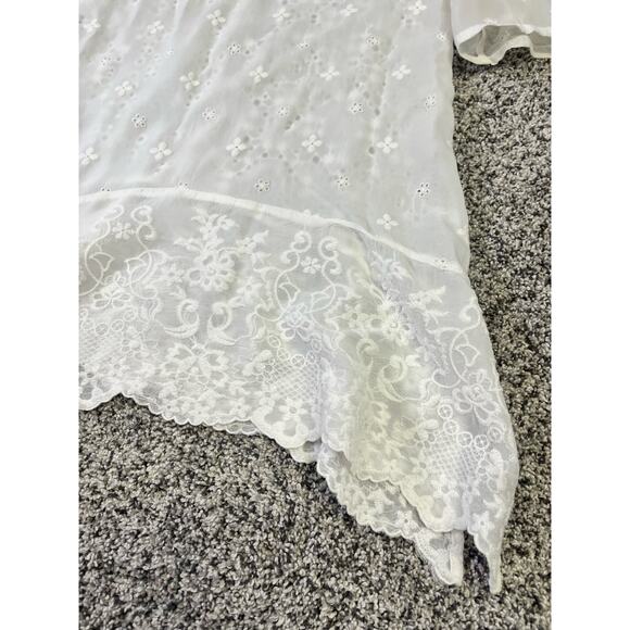 Johnny Was | Medium | White Lace Embroidered Eyelet 3/4 Sleeve Tunic Cover-Up - Picture 9 of 11